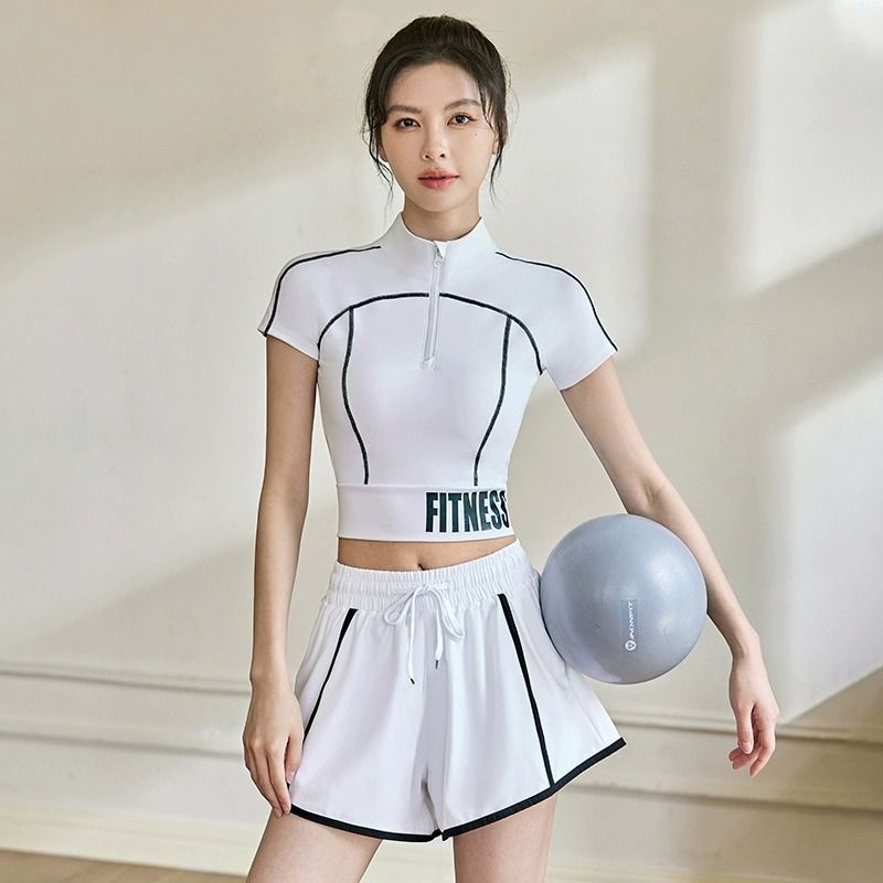 夏季新款瑜伽服上衣女 運動上衣女 瑜伽上衣 棒球服 運動套裝女 半拉鍊運動T恤短袖專業跑步健身服套裝 LP79 - INCOMPARABLE