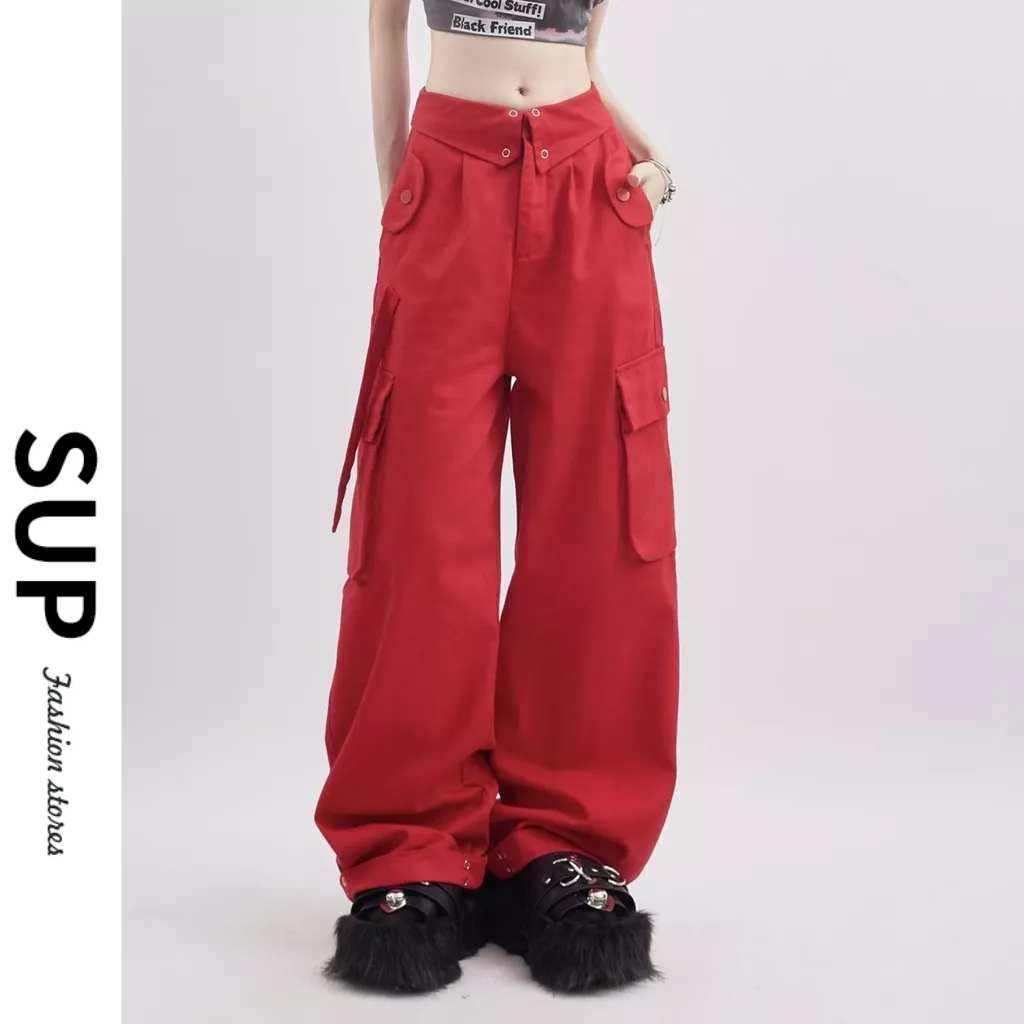 多巴胺穿搭 工裝褲女 美式工裝褲 復古長褲 小個子長褲 運動緊身褲 落地褲 衛褲 粉色工裝褲薄款休閑闊腿長褲 寬褲女-細節圖9