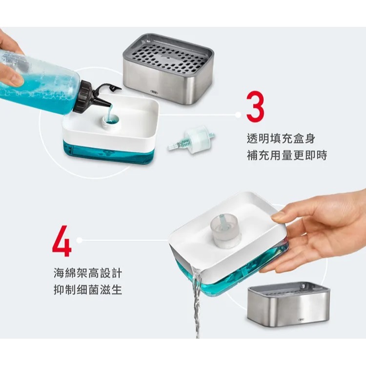 OXO 按壓式海綿給皂機 洗碗精給皂機 洗碗給皂機 清潔劑給皂機 耐熱80度 自動給皂機-細節圖4
