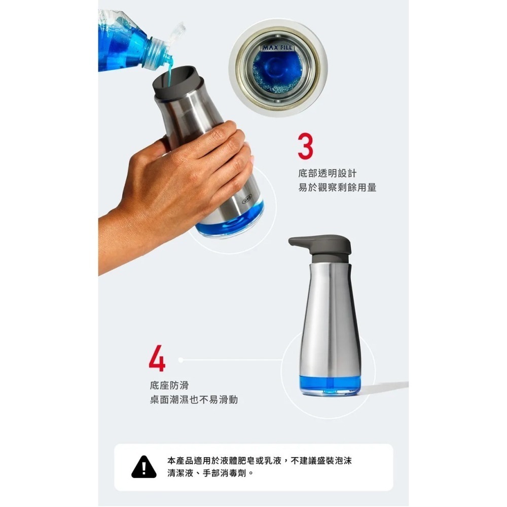 OXO 不鏽鋼皂液罐 乳液適用 液體肥皂 洗碗精 洗手乳適用-細節圖2