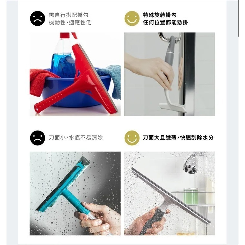 OXO 旋轉掛式刮水刀 旋轉式掛鉤設計 方便懸掛 淋浴門和牆壁、鏡子和窗戶適用-細節圖5