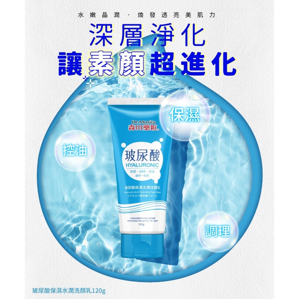 買一送一 森田藥粧Dr. Morita 洗顏乳/洗面乳系列120g<炭深層潔淨洗顏乳/玻尿酸保濕水潤洗顏乳/茶樹淨痘調理-細節圖2