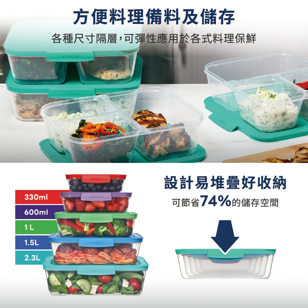紐西蘭 SISTEMA NEST 好收納保鮮盒多款組合可選(3入/5入)可堆疊 可微波 可入洗碗機-細節圖2