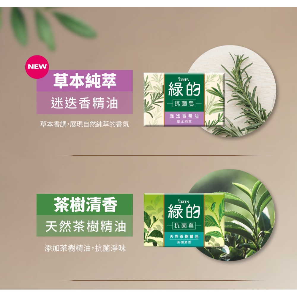 綠的GREEN 抗菌皂 100gx3/組 四款可選- 茶樹清香/活力清新/琥珀木質/草本純萃(迷迭香精油)【魯魯百貨】-細節圖4