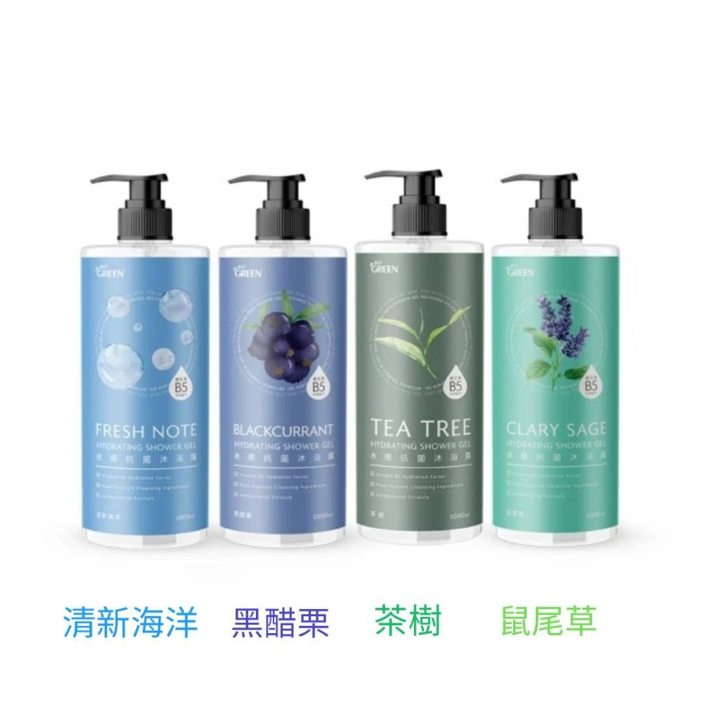 Green 綠的 水感抗菌 沐浴露 1000ml(茶樹/清新海洋/鼠尾草/黑醋栗)-細節圖2