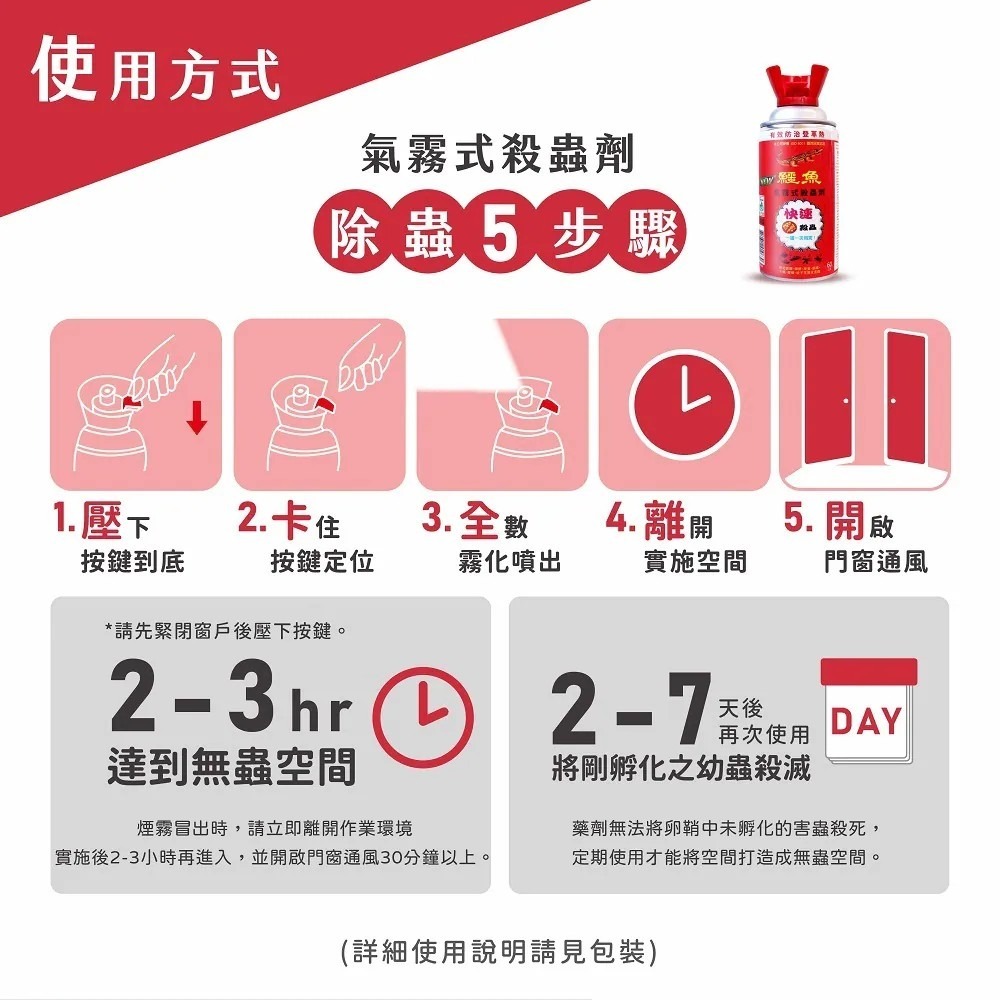 (箱購免運) 鱷魚 氣霧式殺蟲劑 (60g)*12罐/箱 3-5坪 鱷魚氣霧式水蒸-細節圖5