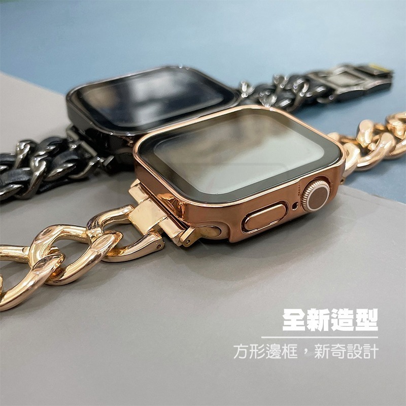 方邊 一體式保護殼 玻璃 手錶殼 防潑水 適用 Apple Watch 錶殼 保護殼 8 7 6 SE 45 41 44-細節圖9