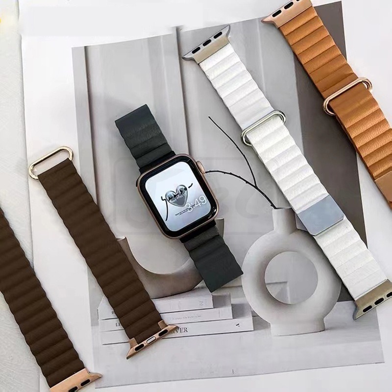 皮革磁吸錶帶 適用 Apple watch 錶帶 8 7 SE 6 5 4 3 38 40 42 44 41 45mm-細節圖7