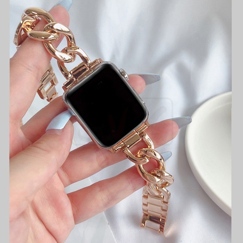 牛仔鋼鏈 不鏽鋼錶帶 適用Apple watch 錶帶 8 7 SE 6 5 4 3 38 40 42 44 41 45-細節圖6