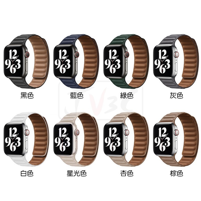 皮革鏈紋磁吸錶帶 適用 Apple watch 錶帶 8 7 SE 6 5 4 3 38 40 42 44 41 45-細節圖2