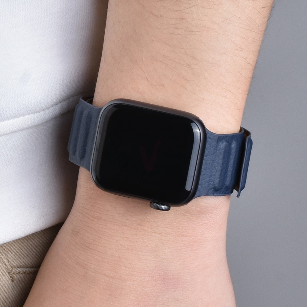皮革鏈紋磁吸錶帶 適用 Apple watch 錶帶 8 7 SE 6 5 4 3 38 40 42 44 41 45-細節圖6