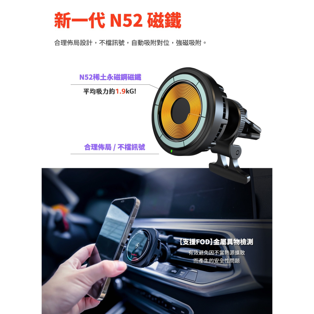 ＂Meet Mind i Car-03 Magsafe15W 無線磁吸風扇製冷散熱車架 ＂-細節圖3