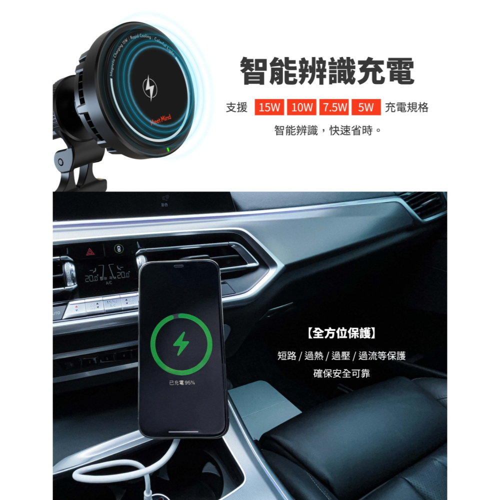 ＂Meet Mind i Car-03 Magsafe15W 無線磁吸風扇製冷散熱車架 ＂-細節圖6