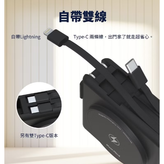 Type-C + Type-C多合一行動電源-自帶雙線（22W PD充電器＋10000mA電源＋15W無線充電)-細節圖4