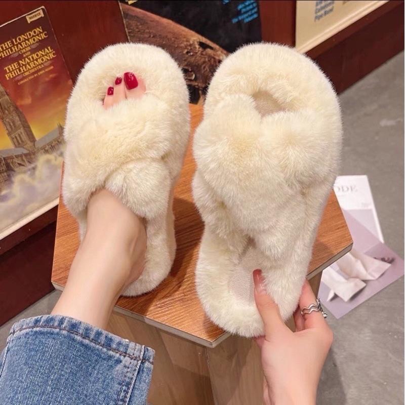 【leleshop】36-41 交叉帶毛毛拖鞋 厚底拖鞋 平底拖鞋 厚底涼拖鞋 室內拖鞋 室外拖鞋 #9901A-細節圖5