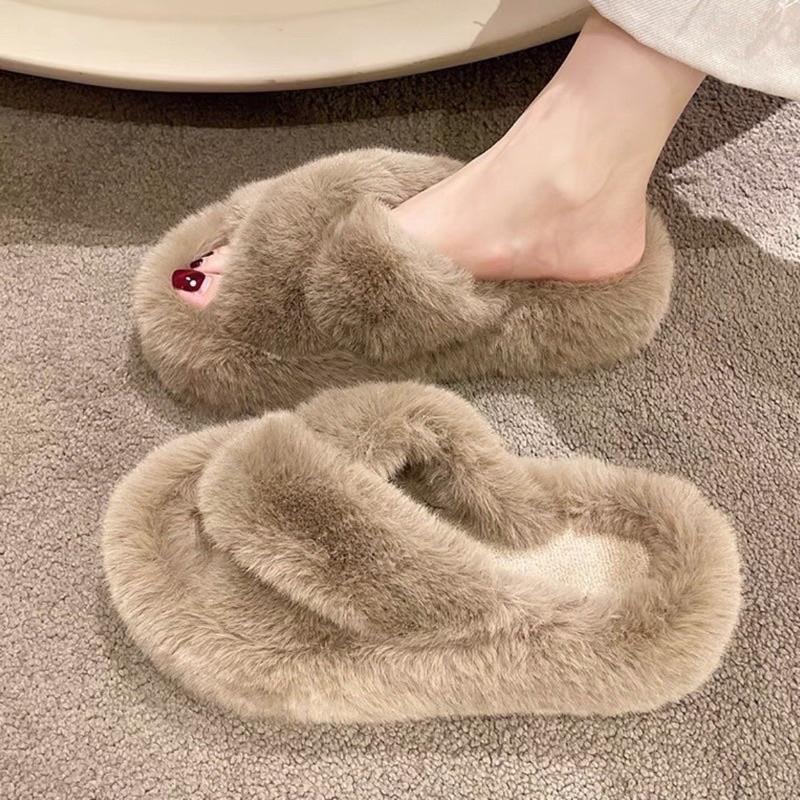 【leleshop】36-41 交叉帶毛毛拖鞋 厚底拖鞋 平底拖鞋 厚底涼拖鞋 室內拖鞋 室外拖鞋 #9901A-細節圖7
