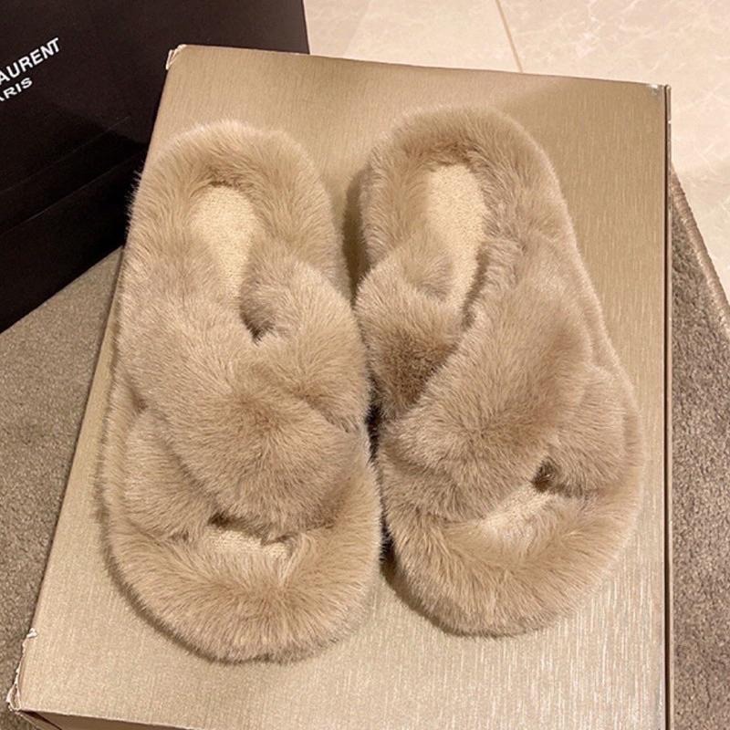 【leleshop】36-41 交叉帶毛毛拖鞋 厚底拖鞋 平底拖鞋 厚底涼拖鞋 室內拖鞋 室外拖鞋 #9901A-細節圖8