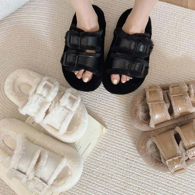 【leleshop】韓版時尚雙帶室內拖鞋 居家拖鞋 毛毛拖鞋 穆勒拖鞋 厚底拖鞋 懶人拖鞋 #951-細節圖3