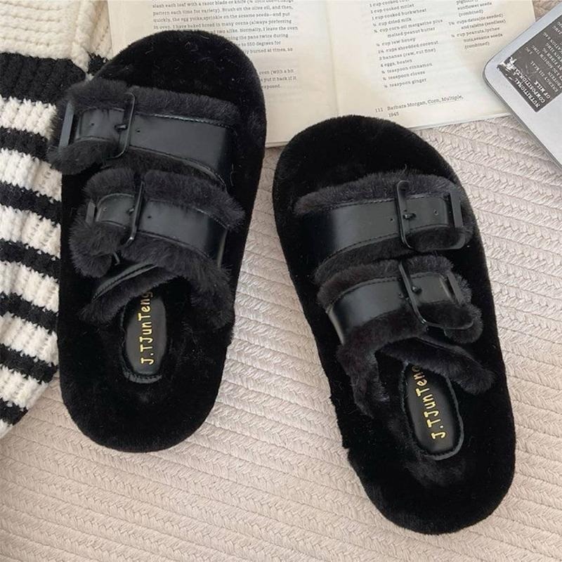 【leleshop】韓版時尚雙帶室內拖鞋 居家拖鞋 毛毛拖鞋 穆勒拖鞋 厚底拖鞋 懶人拖鞋 #951-細節圖6