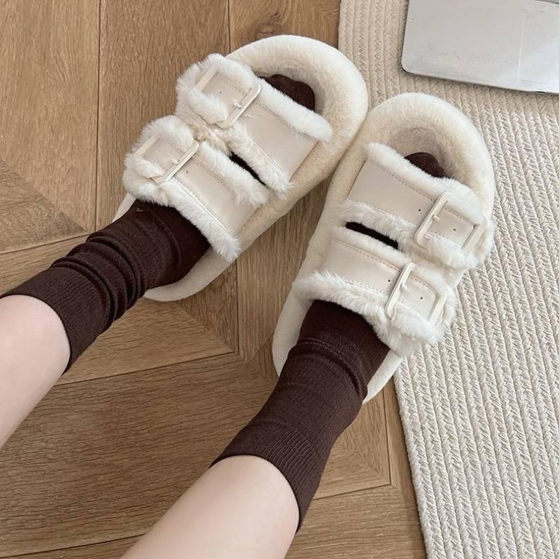 【leleshop】韓版時尚雙帶室內拖鞋 居家拖鞋 毛毛拖鞋 穆勒拖鞋 厚底拖鞋 懶人拖鞋 #951-細節圖7