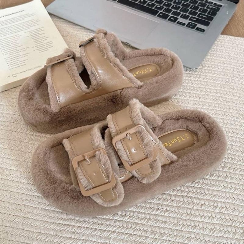 【leleshop】韓版時尚雙帶室內拖鞋 居家拖鞋 毛毛拖鞋 穆勒拖鞋 厚底拖鞋 懶人拖鞋 #951-細節圖8