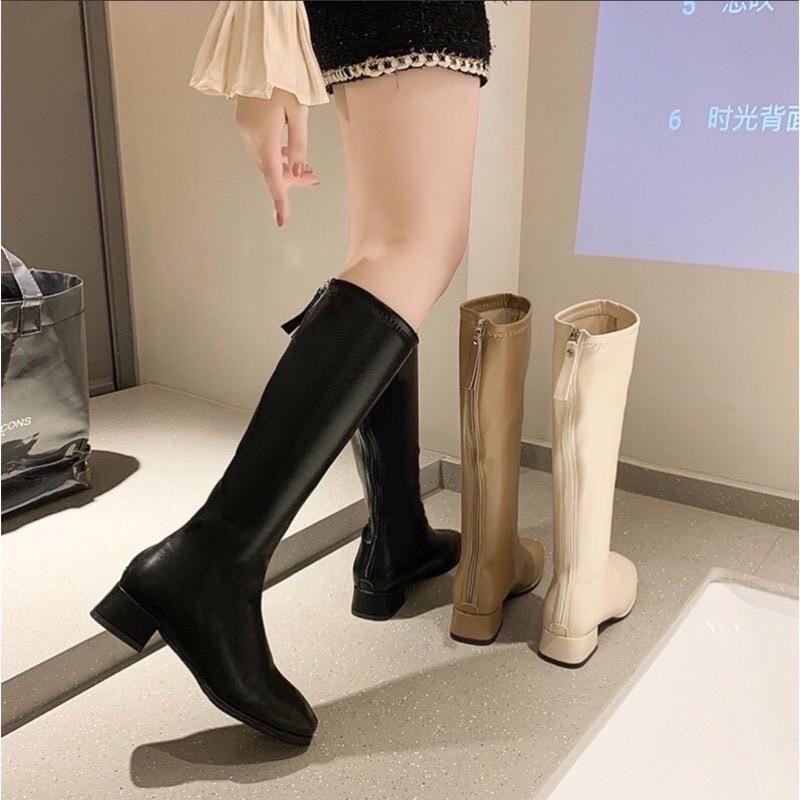 【leleshop】加大尺碼 36-43 軟皮革長筒靴 低跟長靴 後拉鍊長靴 女生長靴 大尺碼長筒靴 素面長靴#2585-細節圖3