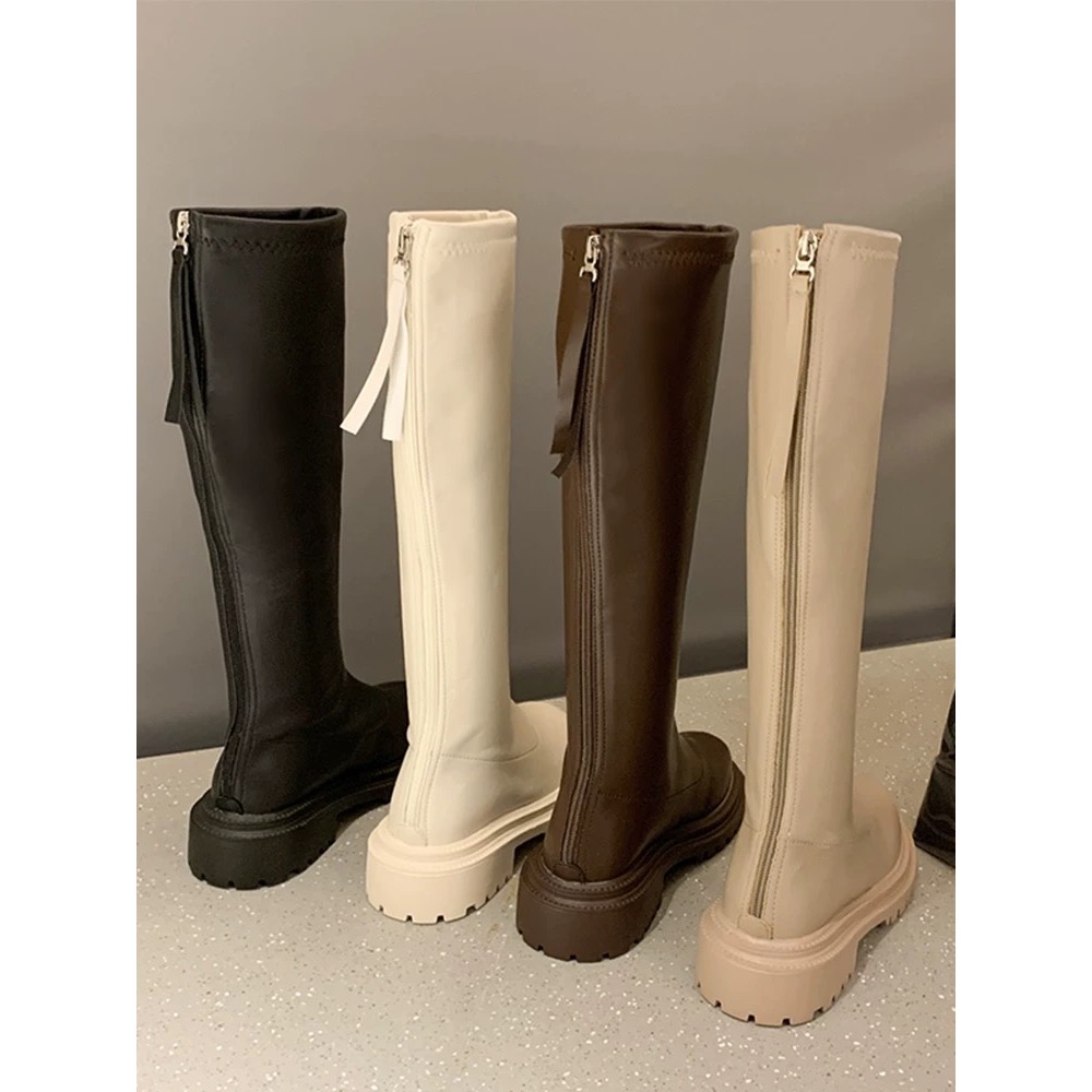 超熱銷款韓妞必備高筒長靴 軟皮長靴 四季可穿女靴 素面厚底長靴 低跟長靴 #8770-細節圖2