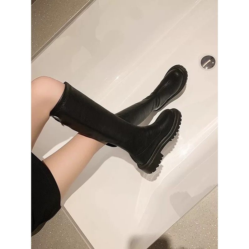 超熱銷款韓妞必備高筒長靴 軟皮長靴 四季可穿女靴 素面厚底長靴 低跟長靴 #8770-細節圖4