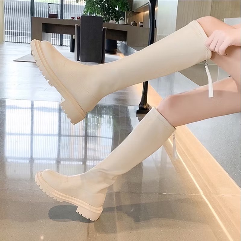 超熱銷款韓妞必備高筒長靴 軟皮長靴 四季可穿女靴 素面厚底長靴 低跟長靴 #8770-細節圖6