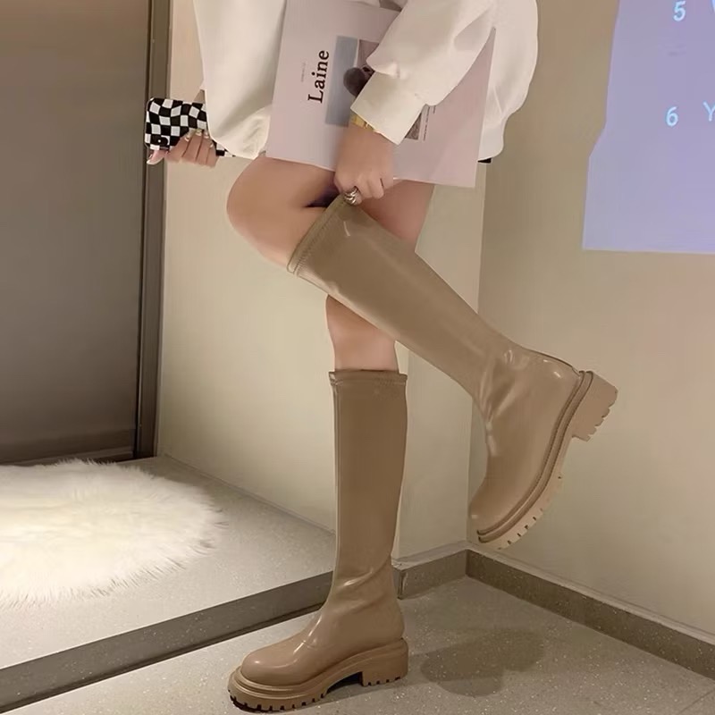 超熱銷款韓妞必備高筒長靴 軟皮長靴 四季可穿女靴 素面厚底長靴 低跟長靴 #8770-細節圖8