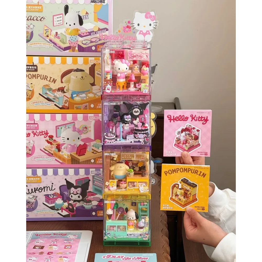 <正版授權>三麗鷗 Areax磚區 夢幻甜品店 積木組 附防塵殼 拼裝-細節圖9