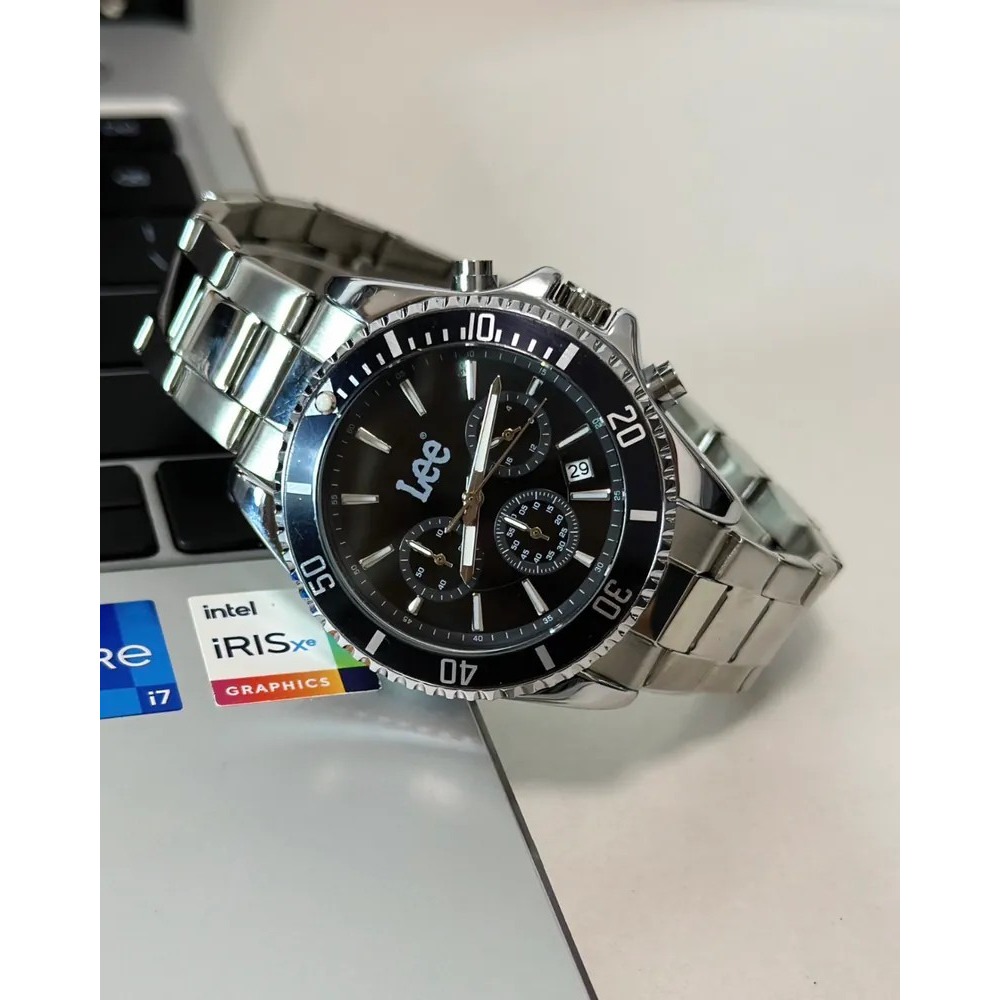 <正版授權><限量代購>Lee 石英機芯手錶 可樂圈 黑水鬼錶盤 三眼腕錶 鏤空 防水 鋼錶帶-細節圖4
