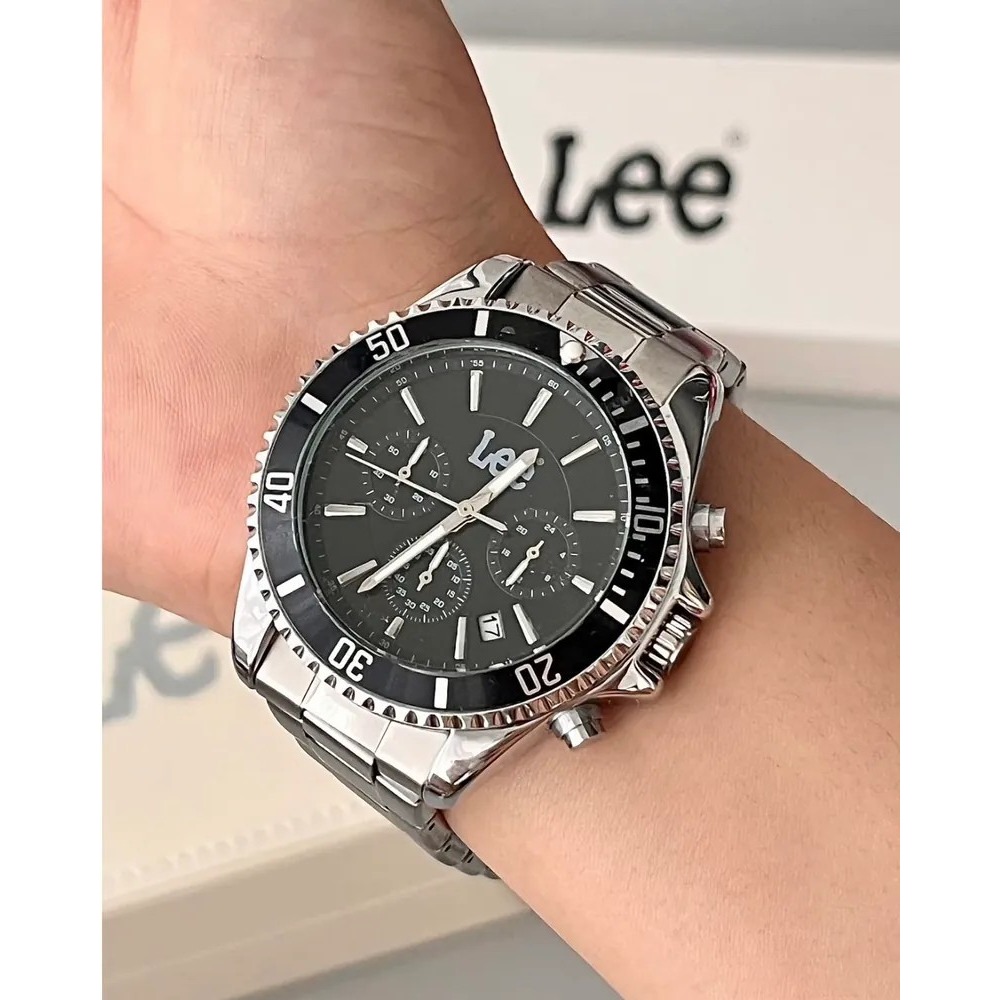 <正版授權><限量代購>Lee 石英機芯手錶 可樂圈 黑水鬼錶盤 三眼腕錶 鏤空 防水 鋼錶帶-細節圖7