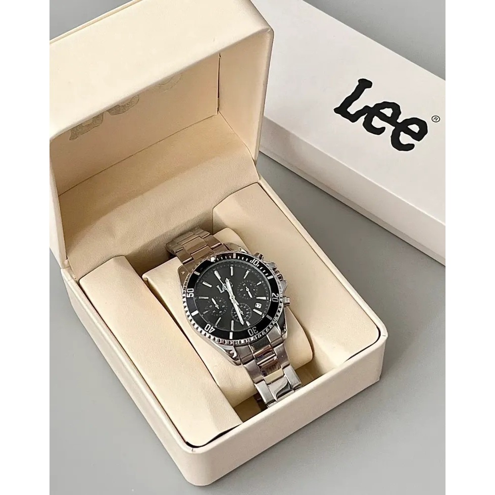 <正版授權><限量代購>Lee 石英機芯手錶 可樂圈 黑水鬼錶盤 三眼腕錶 鏤空 防水 鋼錶帶-細節圖8