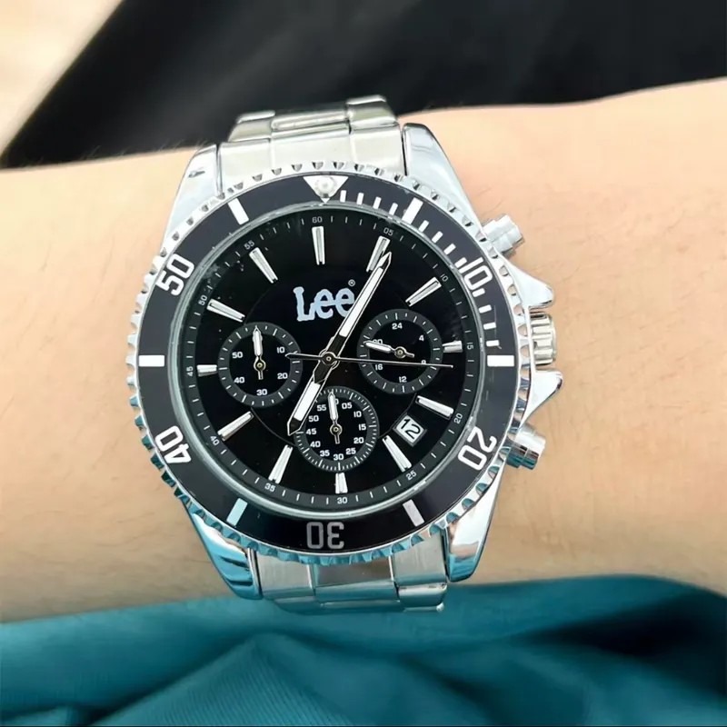 <正版授權><限量代購>Lee 石英機芯手錶 可樂圈 黑水鬼錶盤 三眼腕錶 鏤空 防水 鋼錶帶-細節圖9