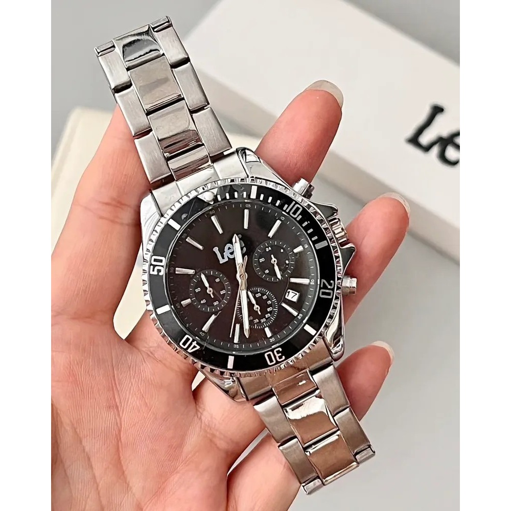 <正版授權><限量代購>Lee 石英機芯手錶 可樂圈 黑水鬼錶盤 三眼腕錶 鏤空 防水 鋼錶帶-細節圖10