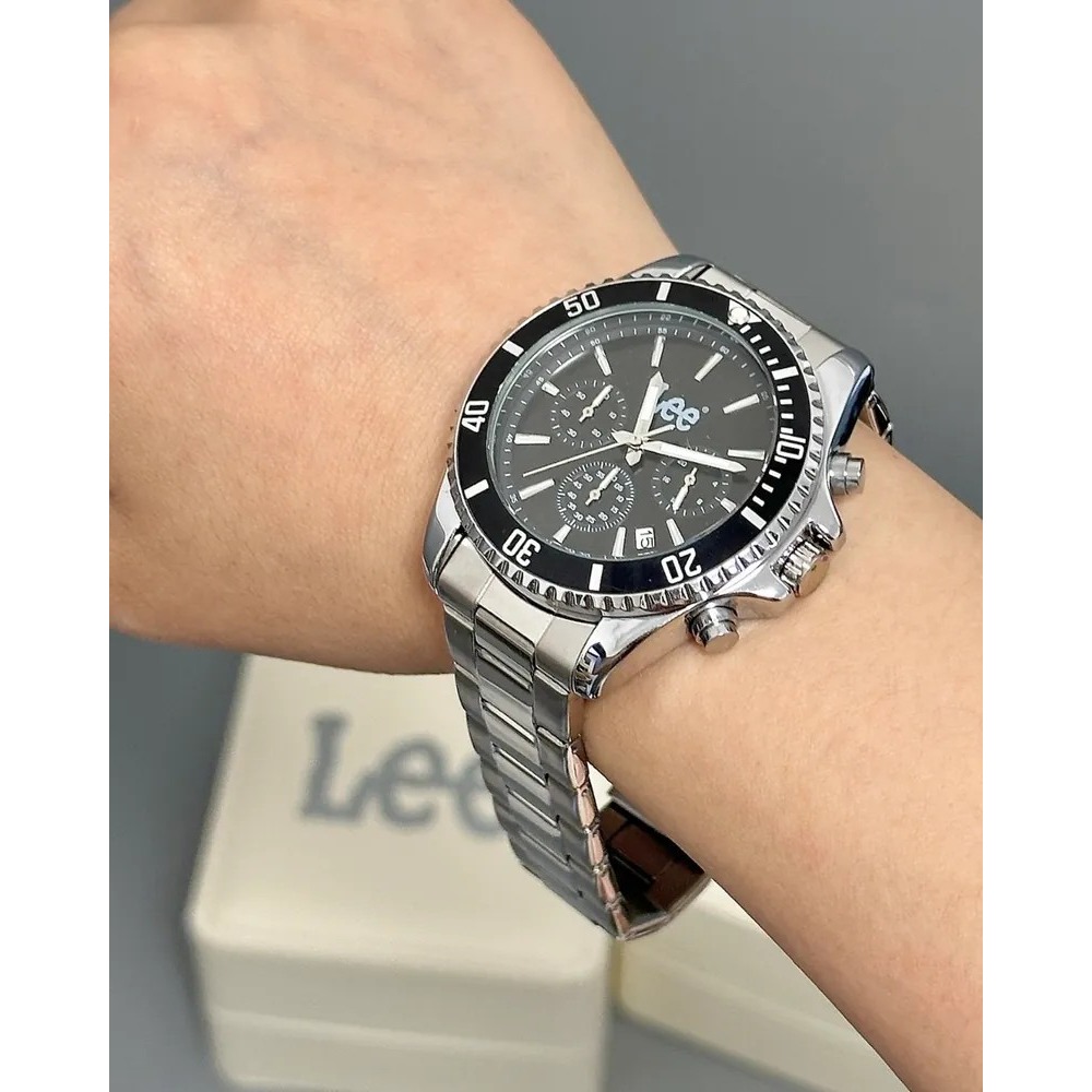 <正版授權><限量代購>Lee 石英機芯手錶 可樂圈 黑水鬼錶盤 三眼腕錶 鏤空 防水 鋼錶帶-細節圖11
