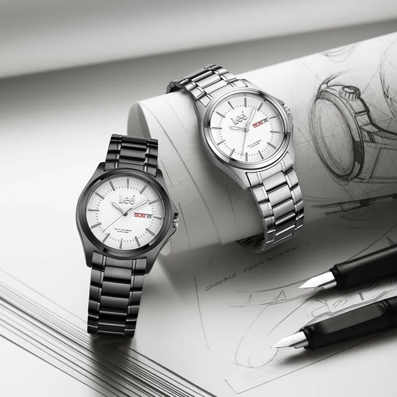 <正版授權><限量代購>Lee 石英機芯手錶 復古 商務 防水 鋼錶帶 白/黑-細節圖2