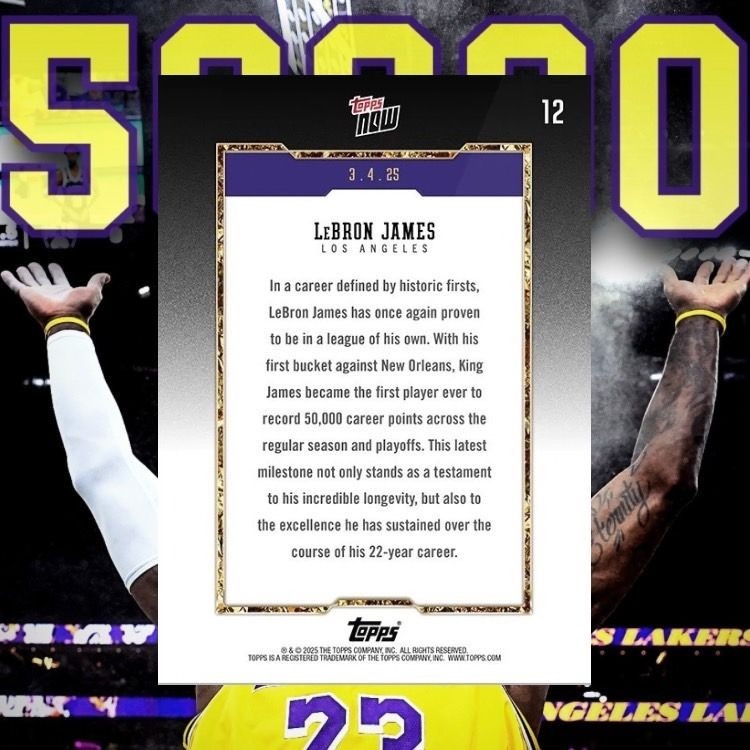 ＜快速出貨正版授權＞LeBron James 生涯50000分紀念卡-細節圖3