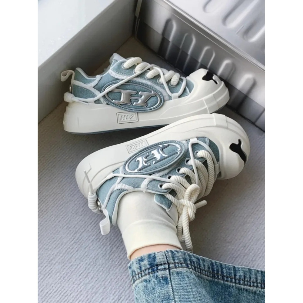 H52 二代 開口笑 圈圈鞋 溶解鞋 大頭鞋 牛仔藍 解構 罐頭鞋盒-細節圖2