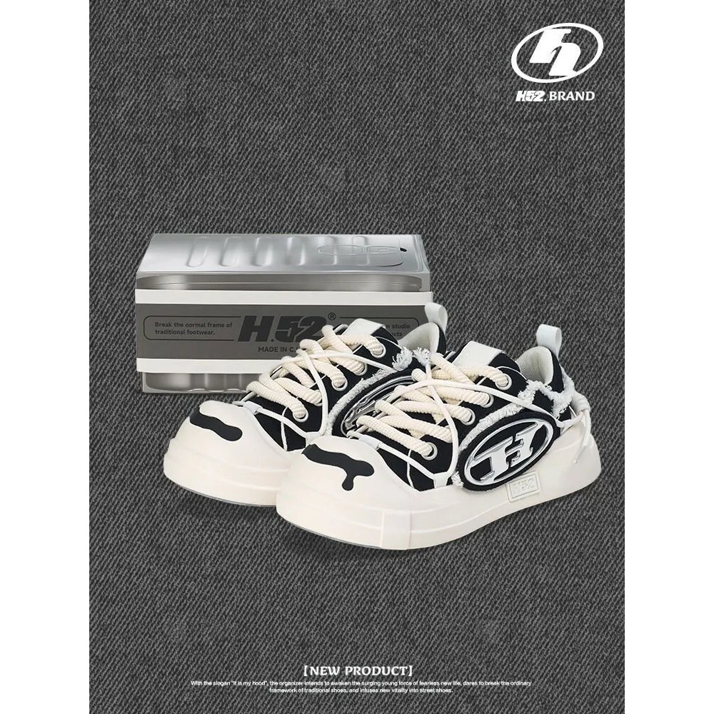 H52 二代 開口笑 圈圈鞋 溶解鞋 大頭鞋 黑色 解構 罐頭鞋盒-細節圖11