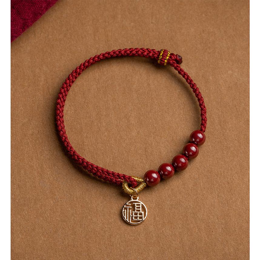 B1018．硃砂福字紅繩手鏈 本命年紅繩手鏈 本命年 防小人 辟邪除穢 紅繩改運手繩 開運招財 轉運手鍊 轉運 平安紅繩-細節圖2