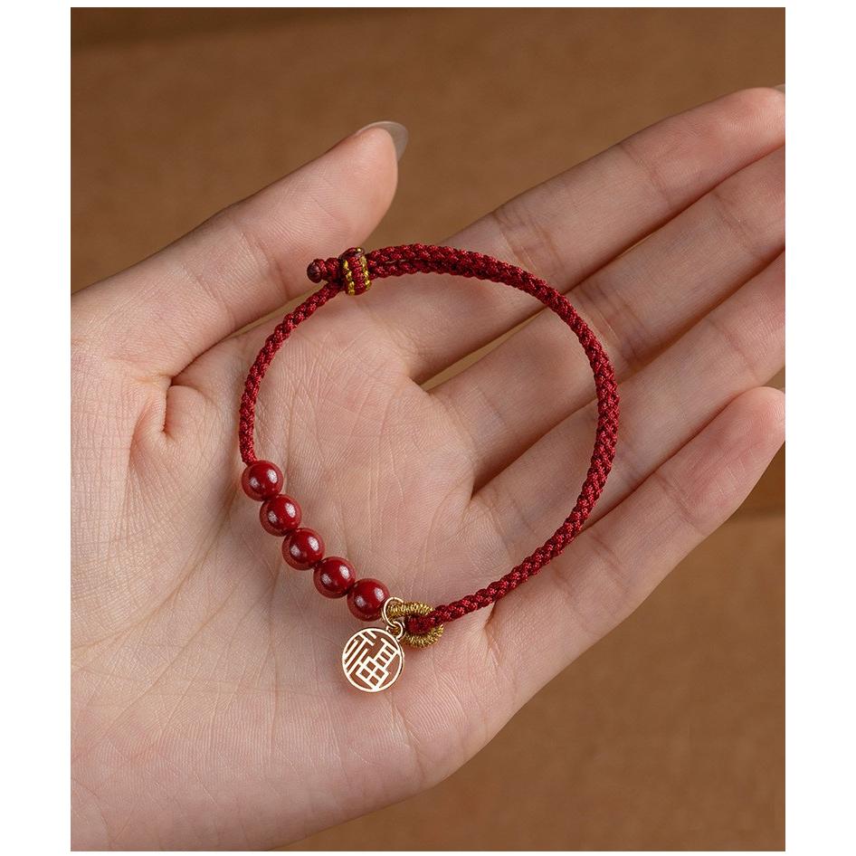 B1018．硃砂福字紅繩手鏈 本命年紅繩手鏈 本命年 防小人 辟邪除穢 紅繩改運手繩 開運招財 轉運手鍊 轉運 平安紅繩-細節圖3
