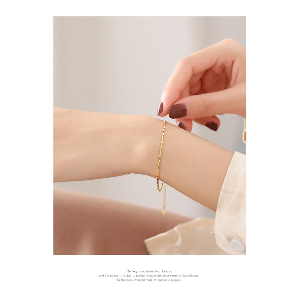 B963．日系輕奢手鏈 手鐲 手環 簡約輕奢方塊手鍊 手飾 韓版銀飾 抗過敏 防過敏首飾飾品配件 精緻質感送禮自用-細節圖2