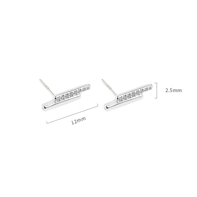 B1002．一字小巧鑲鑽耳環 創意韓式耳環 耳墜 耳飾 耳釘 耳扣 不褪色 抗敏耳針 防過敏 日韓版銀飾飾品-細節圖2