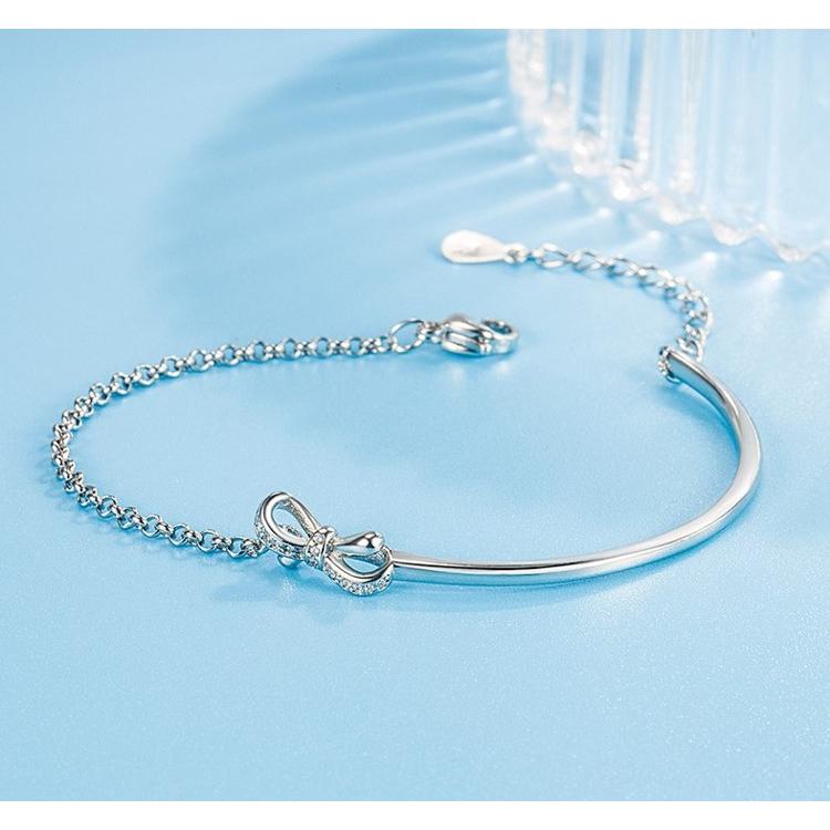 B519．蝴蝶結手鏈 韓版銀飾手鍊 抗過敏 防過敏 首飾配件飾品 女飾品 冷淡風時尚設計-細節圖3