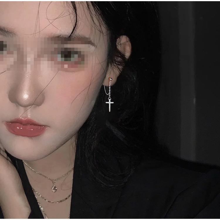 B977．十字架鏈條耳墜  韓版超酷暗黑系耳環 耳墜 耳飾 耳釘 耳扣 不褪色 抗敏耳針 防過敏 日韓版銀飾飾品-細節圖5