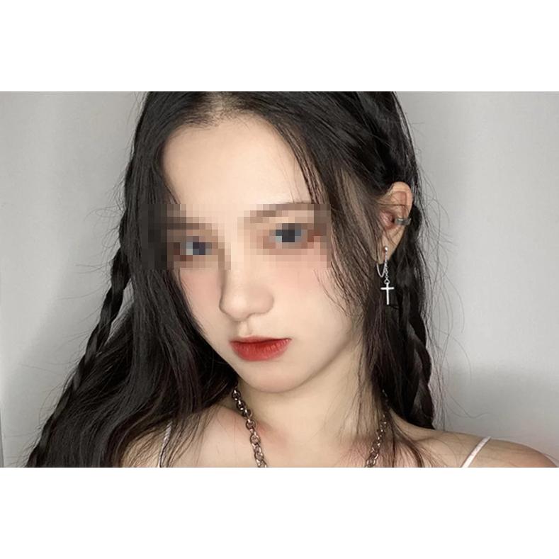 B977．十字架鏈條耳墜  韓版超酷暗黑系耳環 耳墜 耳飾 耳釘 耳扣 不褪色 抗敏耳針 防過敏 日韓版銀飾飾品-細節圖6