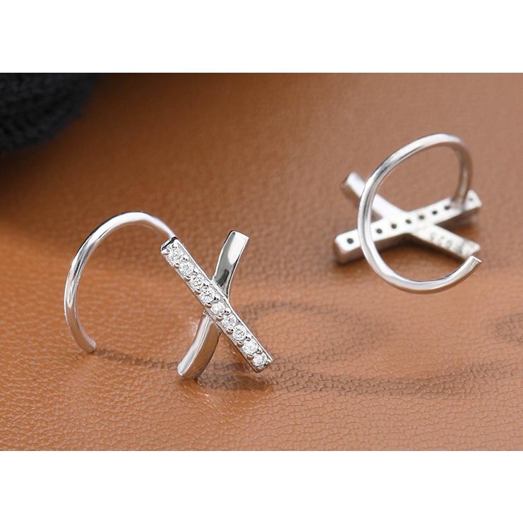 B504．X型鑲鑽耳環 氣質新潮網紅耳環 耳墜 耳飾 耳釘 耳扣 不褪色 抗敏耳針 防過敏 日韓版銀飾飾品-細節圖2