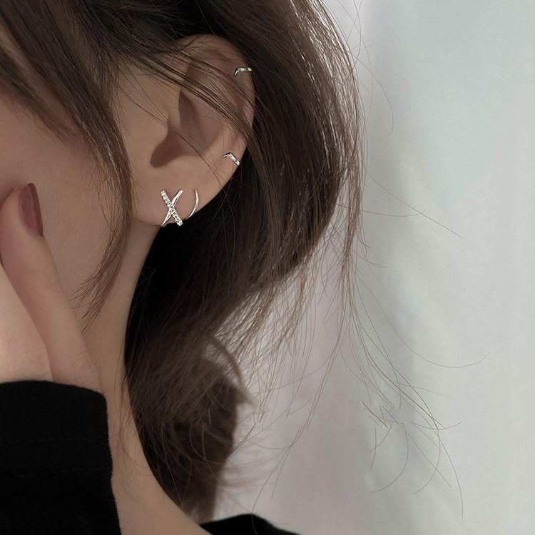 B504．X型鑲鑽耳環 氣質新潮網紅耳環 耳墜 耳飾 耳釘 耳扣 不褪色 抗敏耳針 防過敏 日韓版銀飾飾品-細節圖4